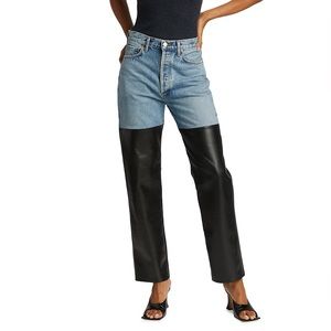 Agolde Pieced 90's High-Rise Pinch-Waist Leather Straight-Leg Jeans NWT